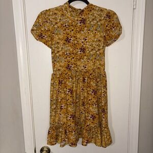Rue21 ~ Size Small Women's Yellow/Orange Floral Short Puff Sleeve Shift Dress